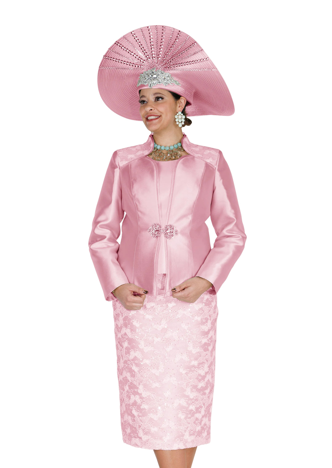 Satin Jacket Brocade Skirt Suit – Champagne Italy