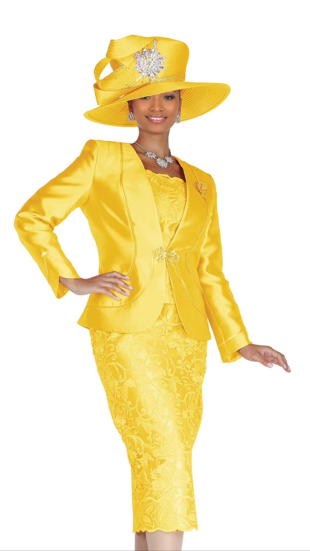 Satin Jacket Lace Skirt Suit – Champagne Italy