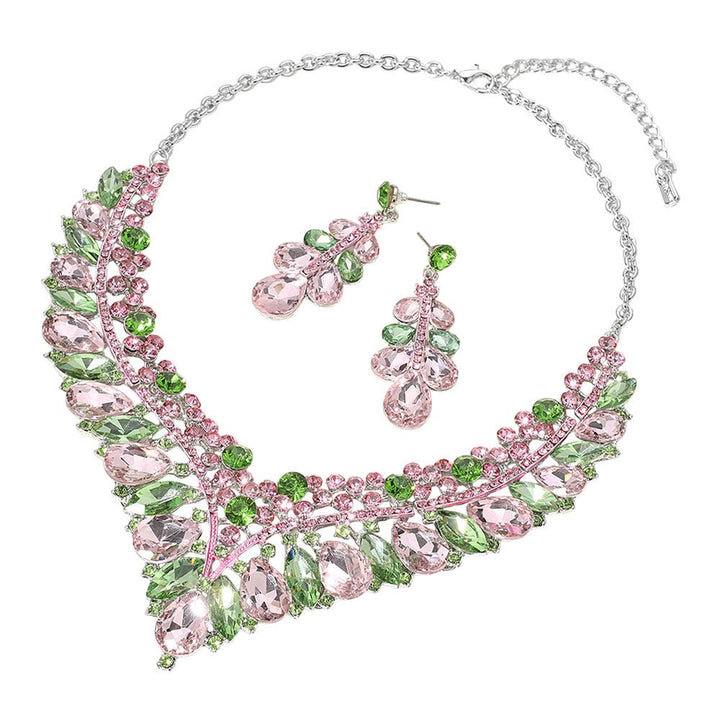 Teardrop Marquise Round Stone Embellished V Shaped Evening Necklace - Especially Yours