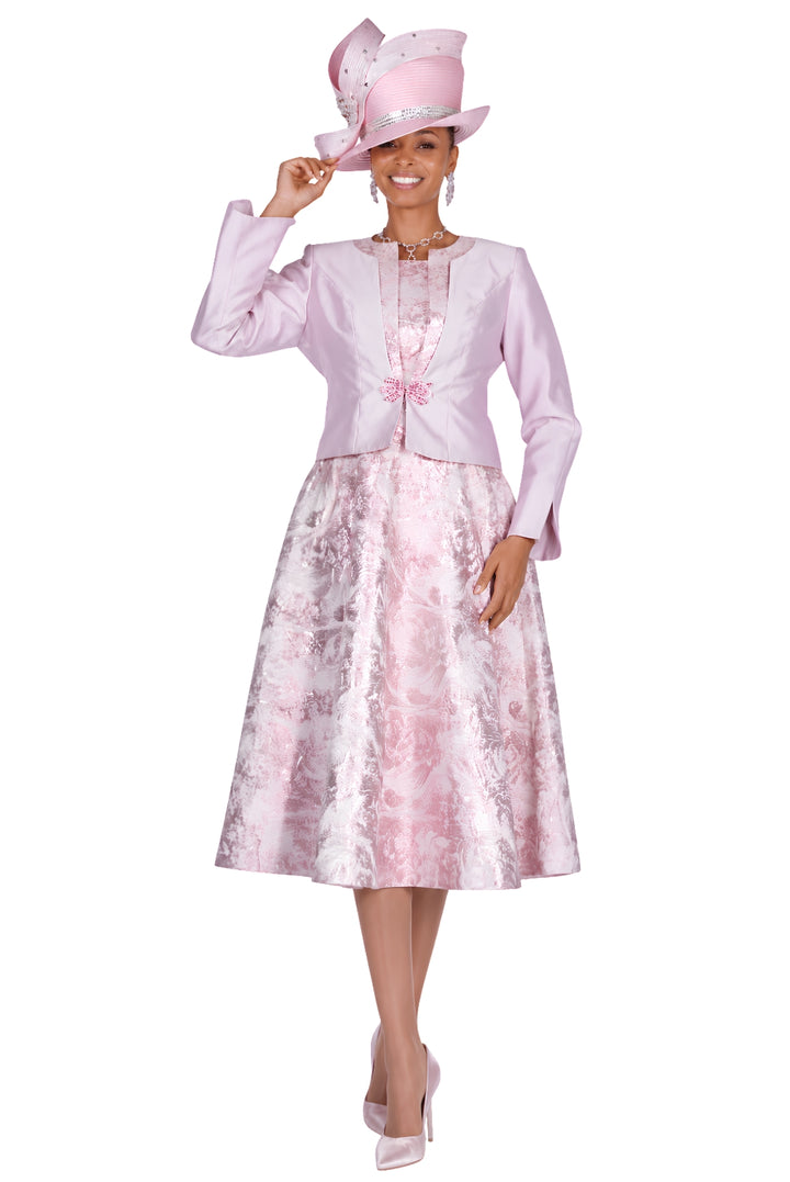 Floral Jacquard Sleeveless A-Line Dress with Cropped Satin Bolero Jacket - 6453