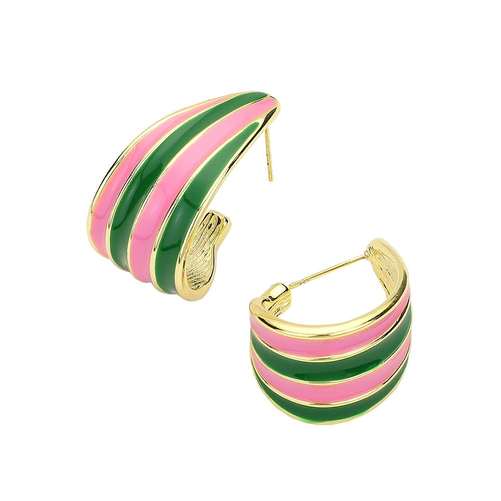 14K Gold Dipped Enamel Vibrant Wave Stripe Hoop Earrings - Especially Yours
