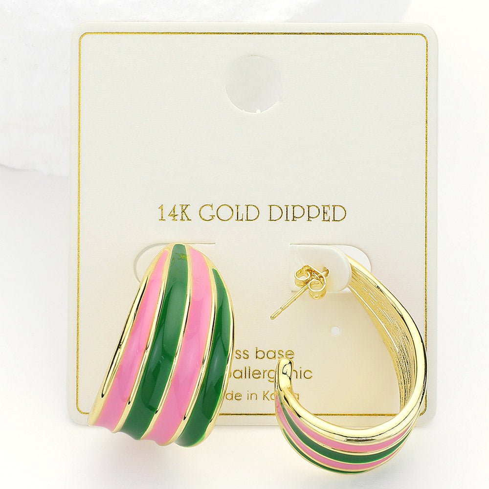 14K Gold Dipped Enamel Vibrant Wave Stripe Hoop Earrings - Especially Yours