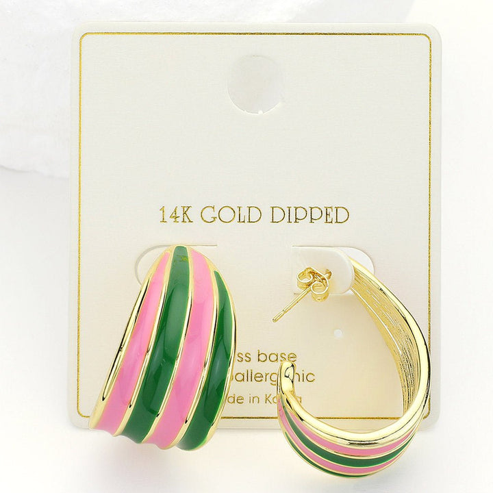 14K Gold Dipped Enamel Vibrant Wave Stripe Hoop Earrings - Especially Yours