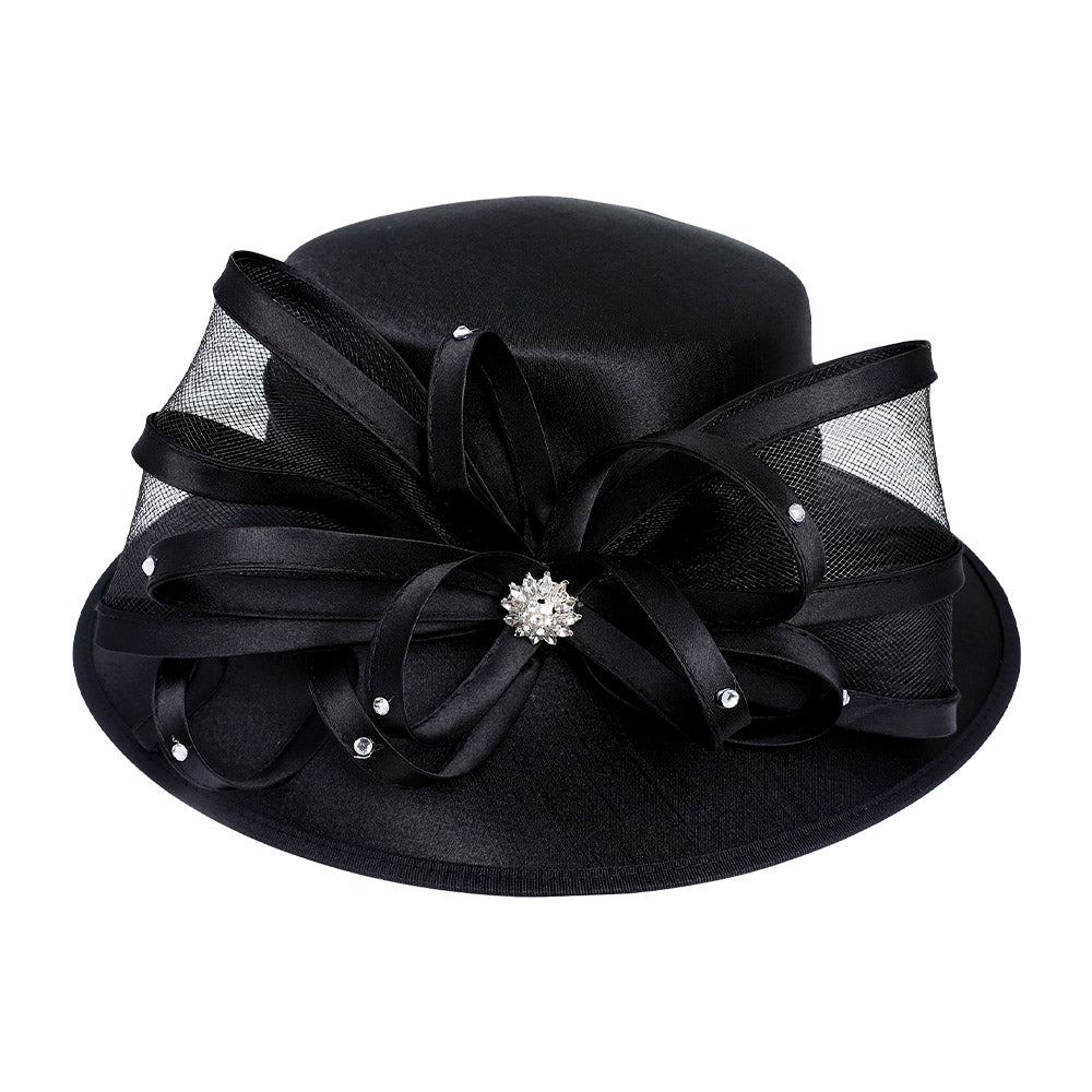 Flower Mesh Bow Accented Dressy Hat - Especially Yours