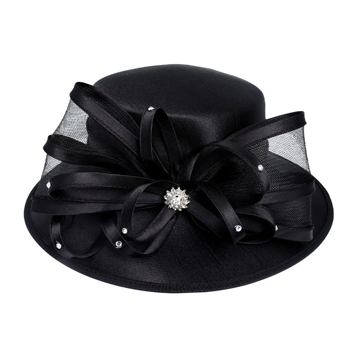 Flower Mesh Bow Accented Dressy Hat - Especially Yours