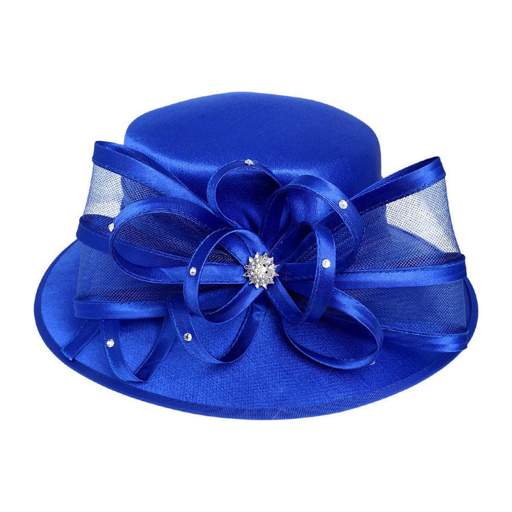 Flower Mesh Bow Accented Dressy Hat - Especially Yours