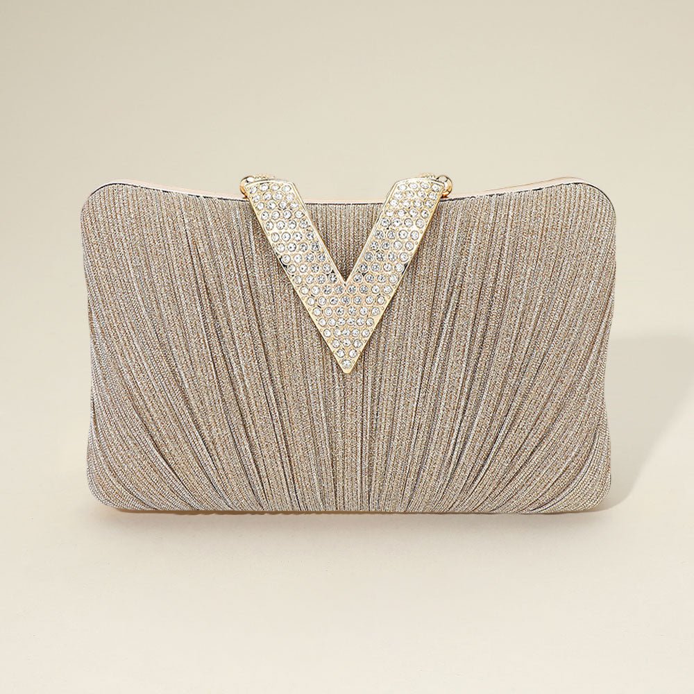 Sparkle Fabric Stone Paved V Fold Clutch / Evening Bag / Crossbody Bag - Especially Yours