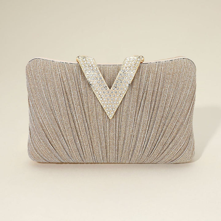 Sparkle Fabric Stone Paved V Fold Clutch / Evening Bag / Crossbody Bag - Especially Yours