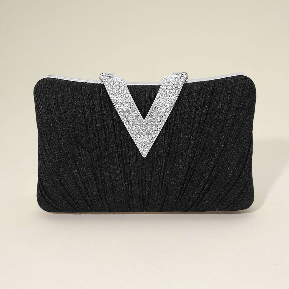 Sparkle Fabric Stone Paved V Fold Clutch / Evening Bag / Crossbody Bag - Especially Yours