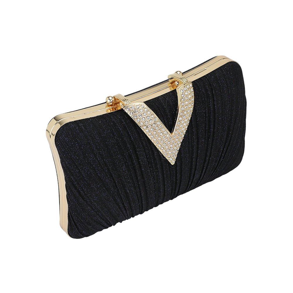 Sparkle Fabric Paved V Fold Clutch Evening Bag Crossbody Bag