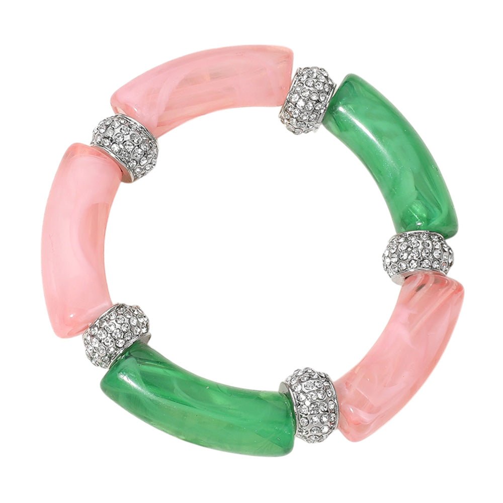 Stone Paved Ring Celluloid Acetate Bar Beaded Stretch Bracelet - Especially Yours
