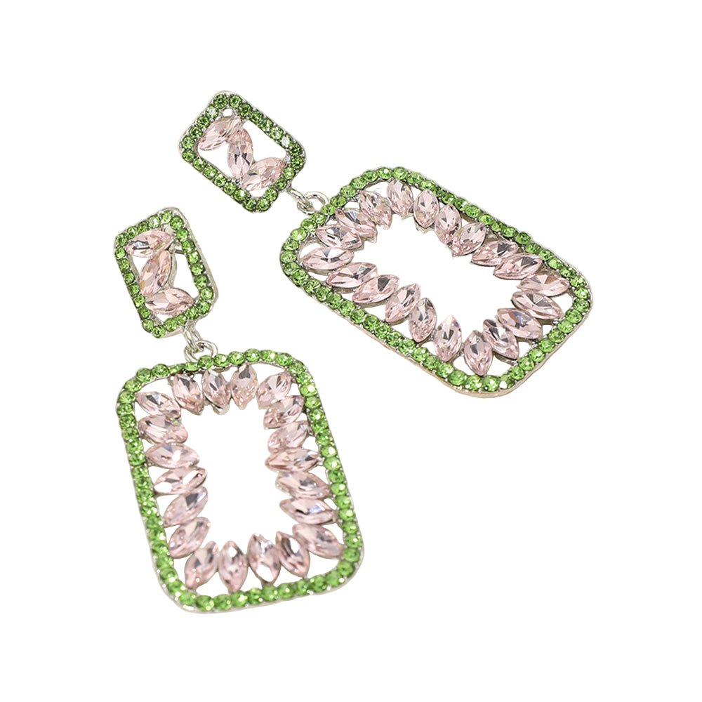 Marquise Stone Embellished Open Rectangle Frame Dangle Evening Earrings - Especially Yours