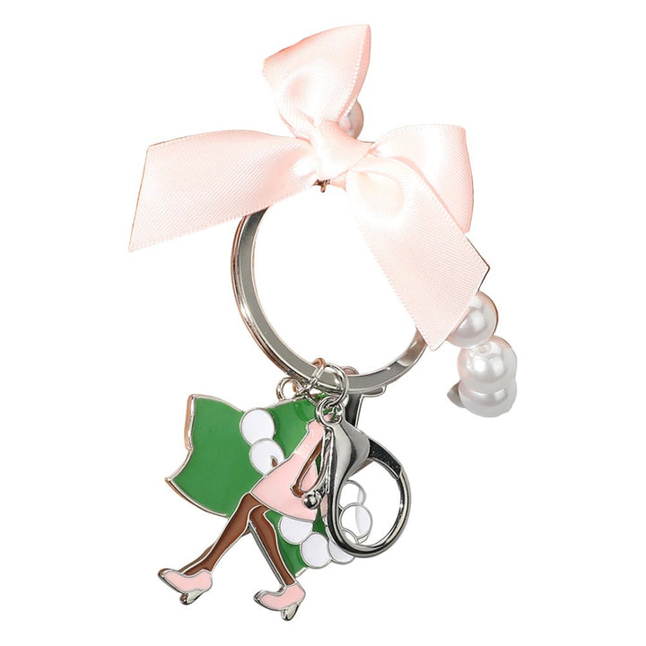Bow Enamel Afro Girl Pearl Stretch Keychain / Bracelet / Bag Charm - Especially Yours
