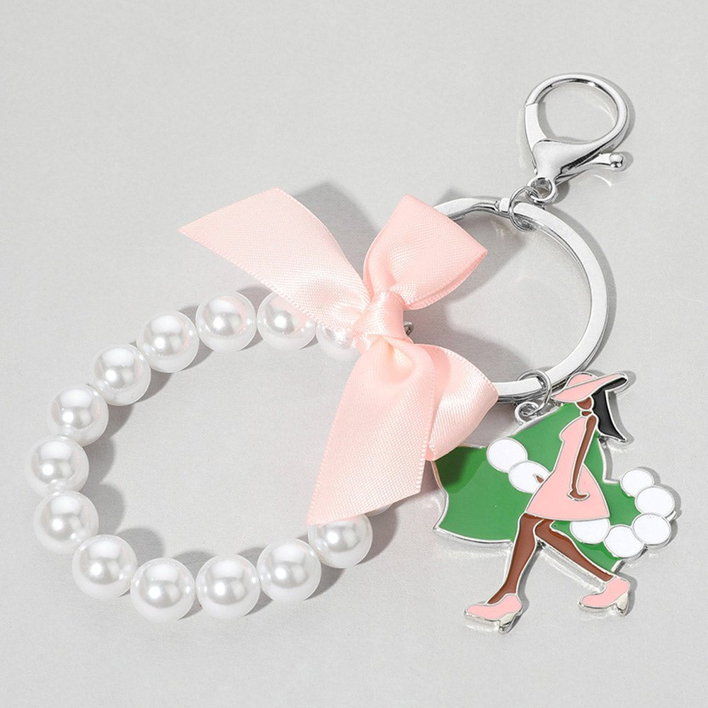 Bow Enamel Afro Girl Pearl Stretch Keychain / Bracelet / Bag Charm - Especially Yours