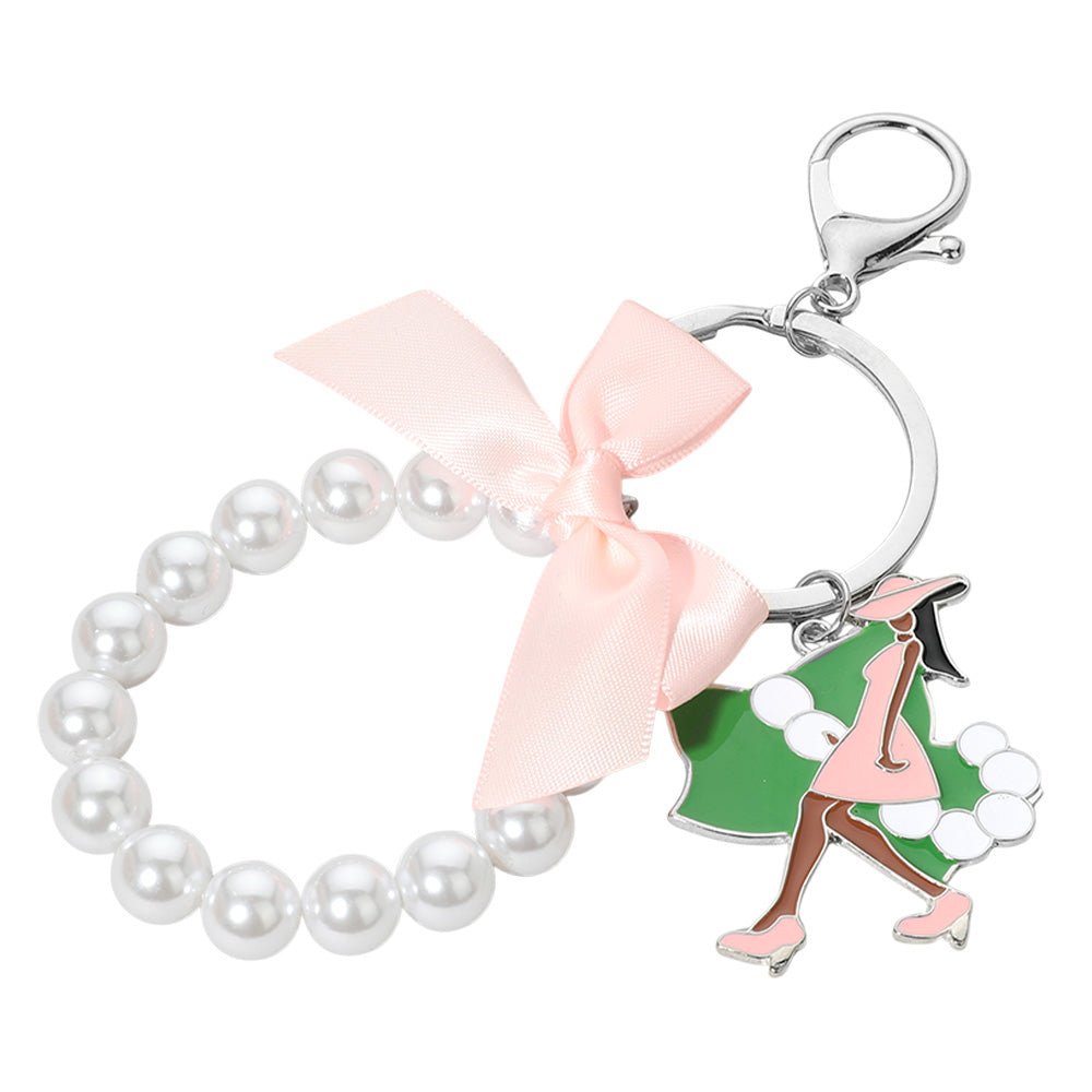 Bow Enamel Afro Girl Pearl Stretch Keychain / Bracelet / Bag Charm - Especially Yours