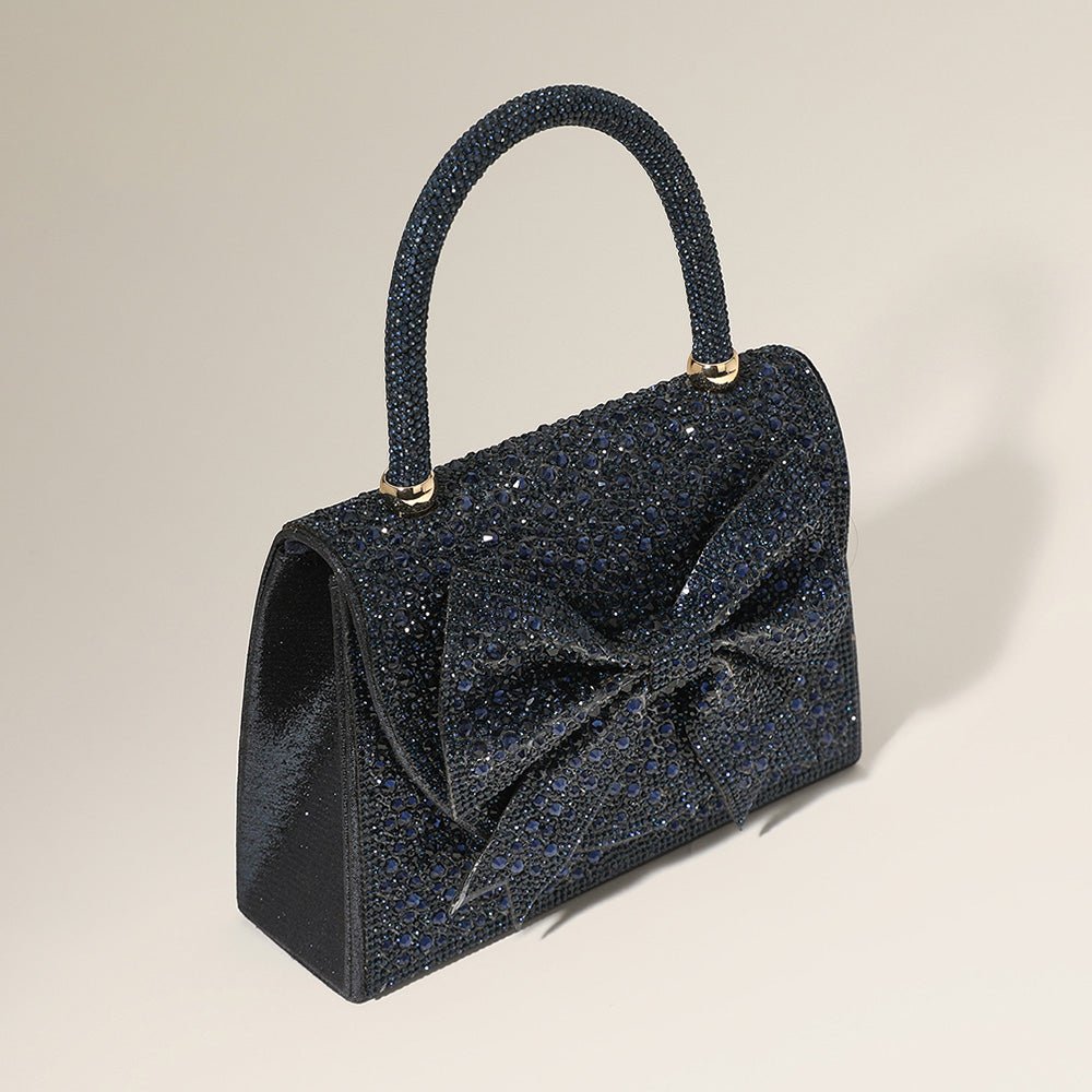 Bling Studded Bow Accented Top Handle Evening Hand Bag / Crossbody Bag - Especially Yours
