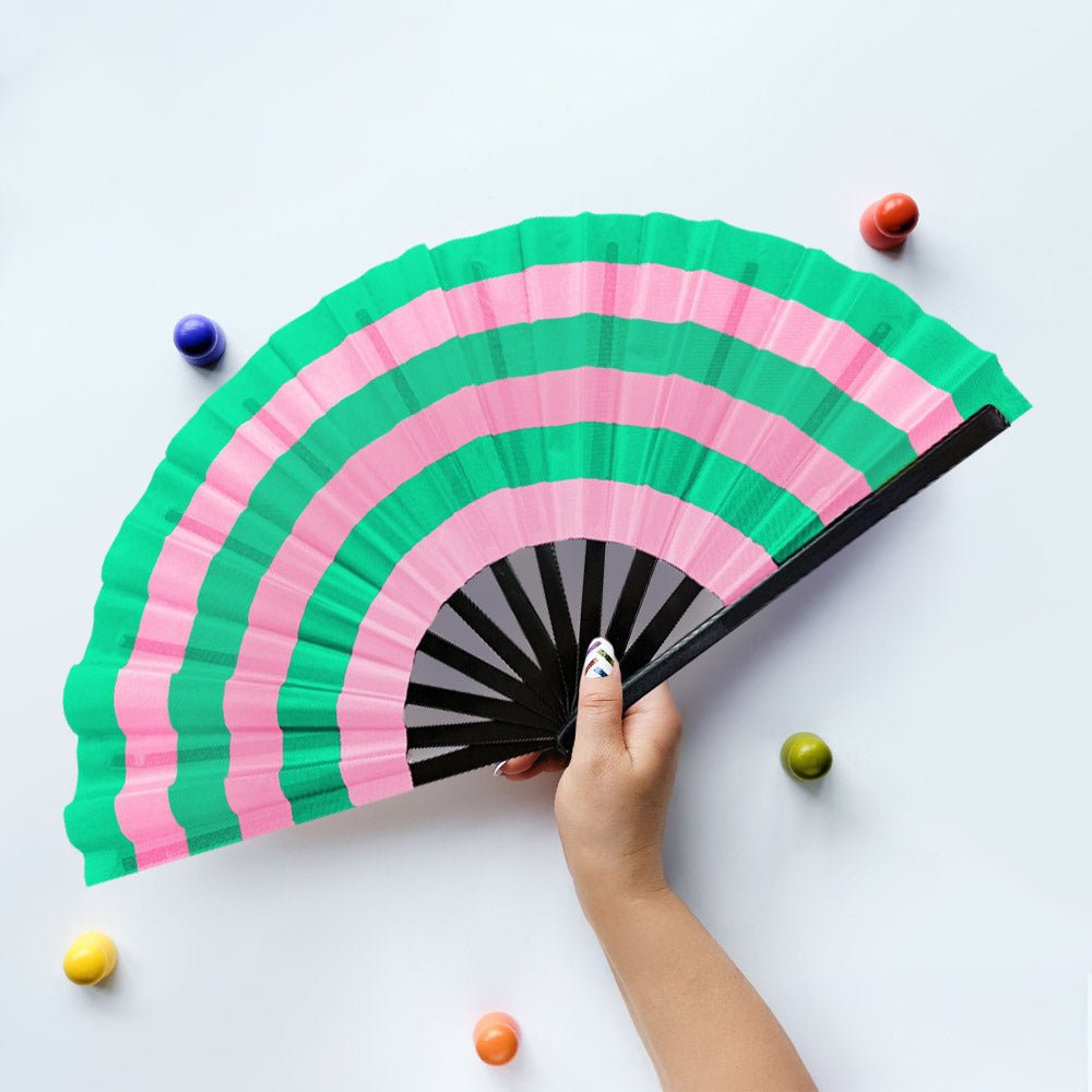 Color Block Striped Folding Line Dance Hand Fan - Especially Yours