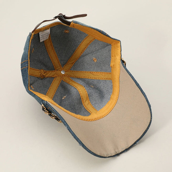 Chain Detail Bling Studded Brim Denim Vintage Baseball Cap - Especially Yours