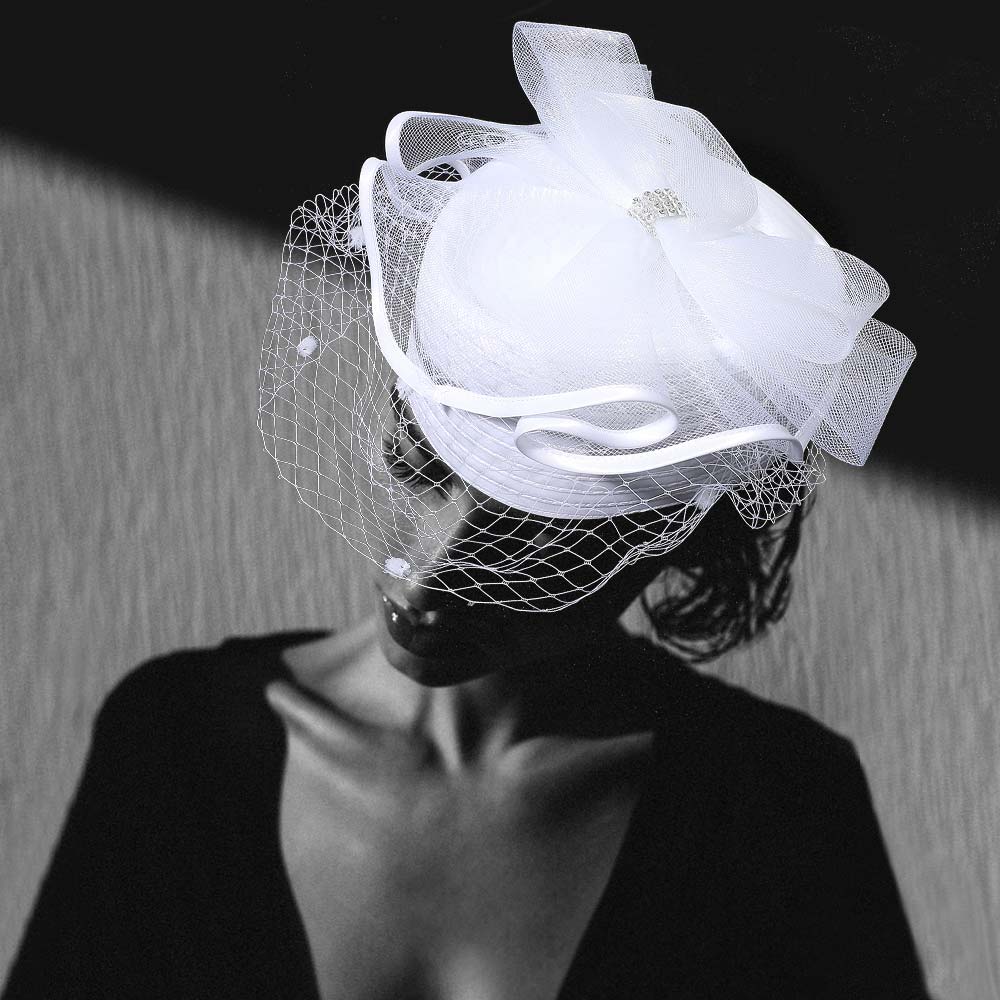 Stone Paved Mesh Bow Pointed Fascinator / Dressy Hat - Especially Yours