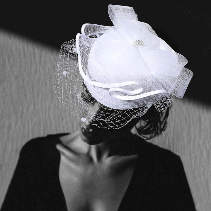 Stone Paved Mesh Bow Pointed Fascinator / Dressy Hat - Especially Yours