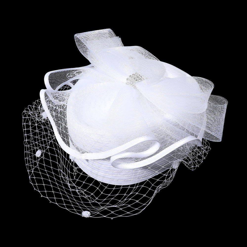 Stone Paved Mesh Bow Pointed Fascinator / Dressy Hat - Especially Yours