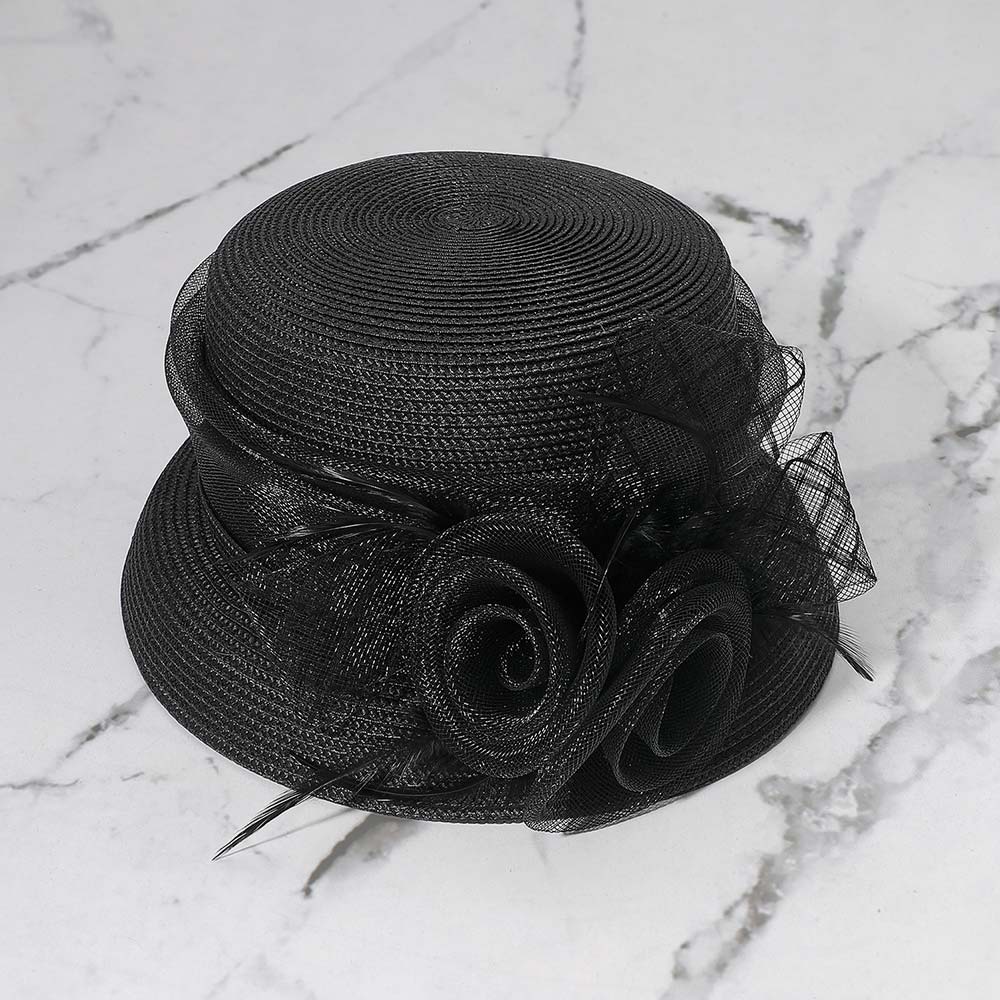 Mesh Flower Feather Pointed Dressy Hat - Especially Yours