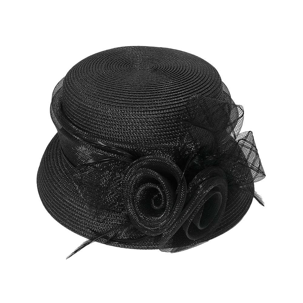 Mesh Flower Feather Pointed Dressy Hat - Especially Yours