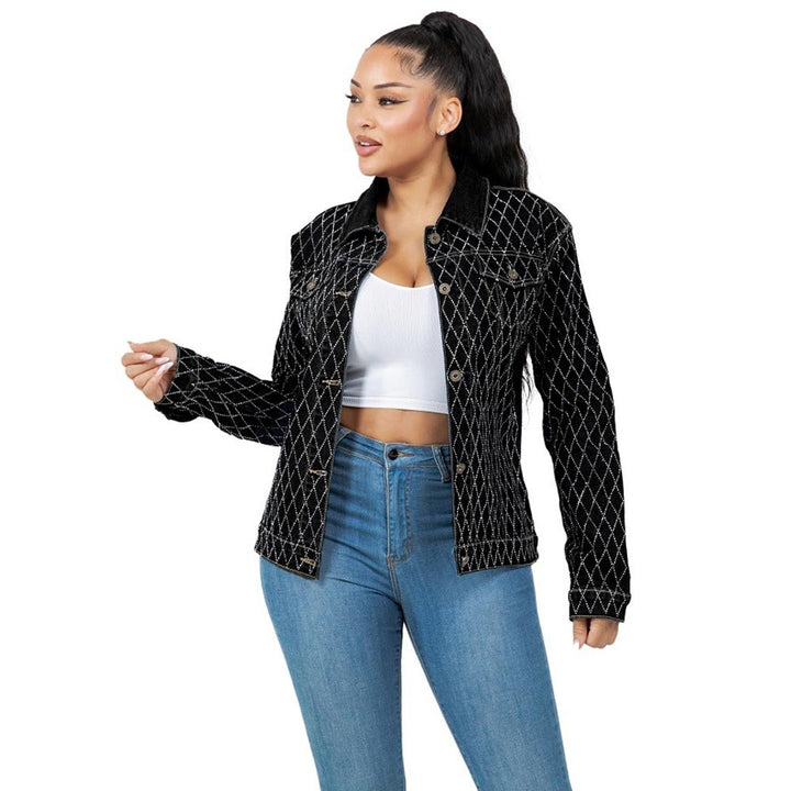 Diamond - Stitched Velvet Button - Up Denim Jacket - Especially Yours