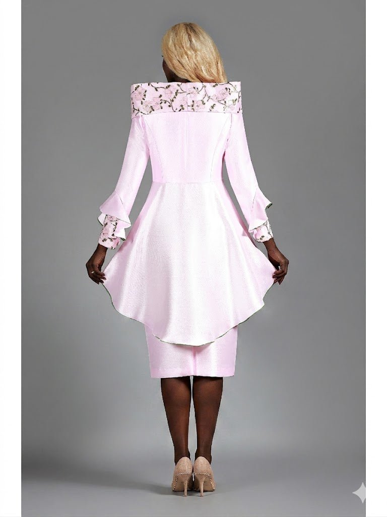 2pc Uneven Jkt Swp 2 - tone Lace Trimmed Skirt Suit - Especially Yours