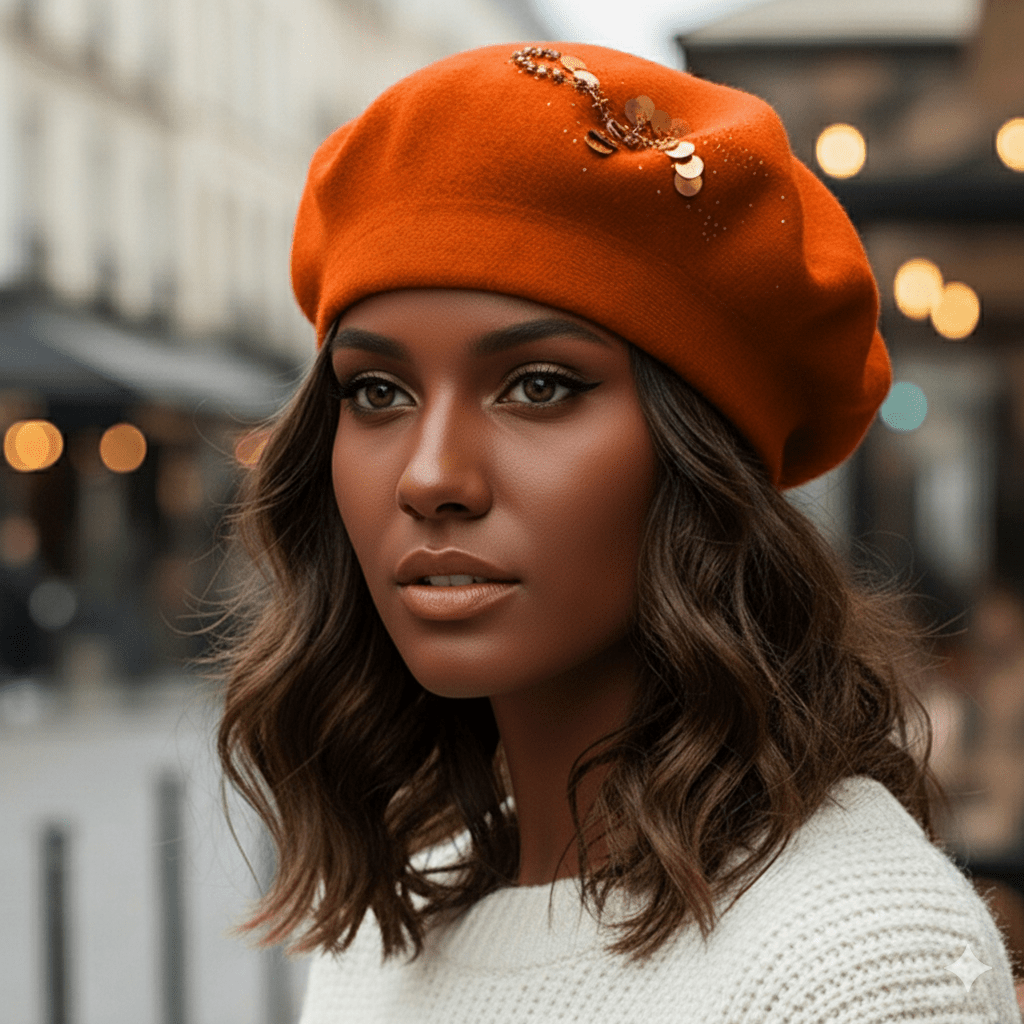 Decorative Sequin Rhinestone Embellished Winter Beret Hat - Especially Yours