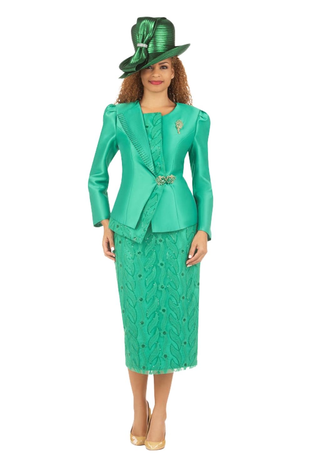 2pc Silky Twill Jkt + Sequined Lace Skirt Suit