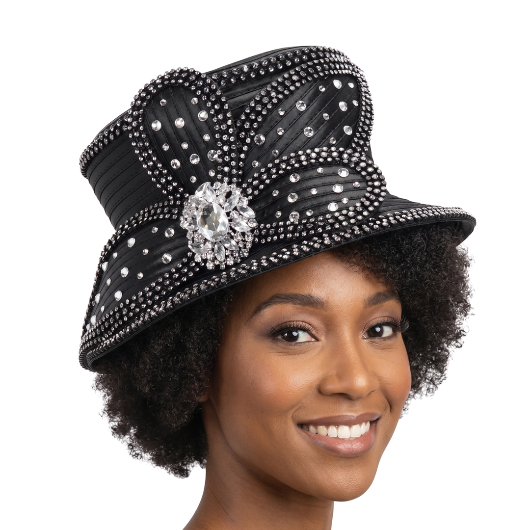 Small Brim Hat w/ Bows & Rhinestone Decor