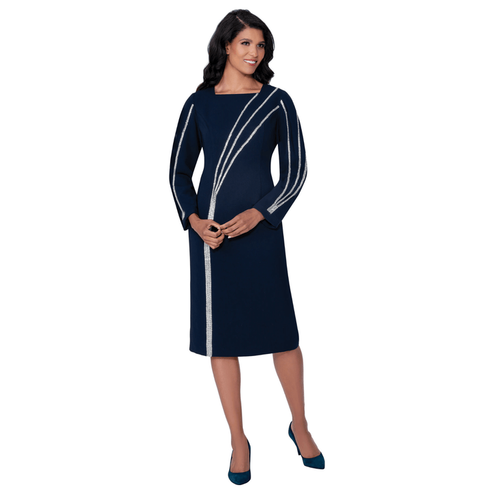 Light Scuba Dress with Rhinestone Trim 100421 - Especially Yours
