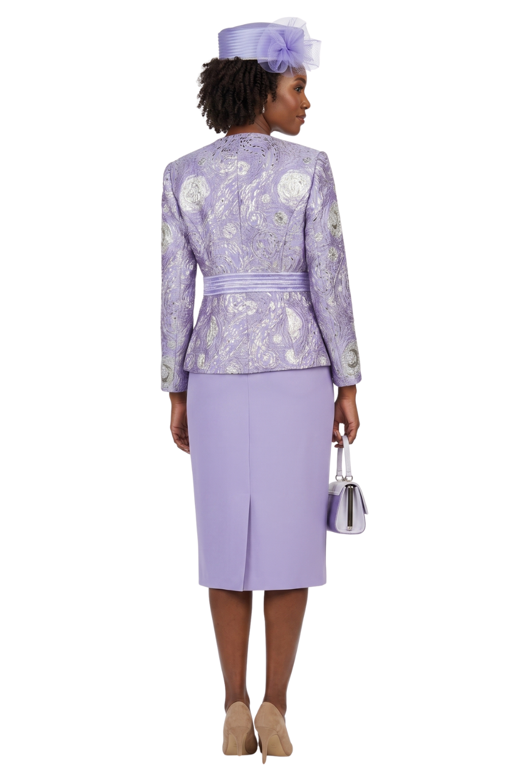 3pc Classic Brocade+Silky Twill Skirt Suit-Plus