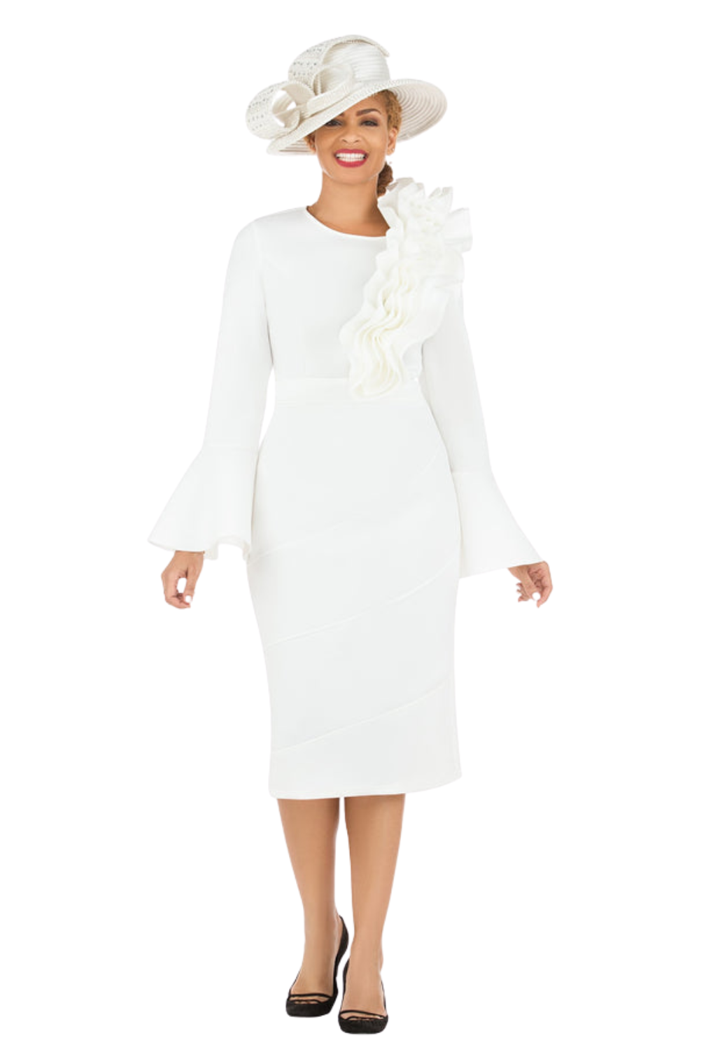 Ovsz Ruffle Bell Slv Scuba Dress