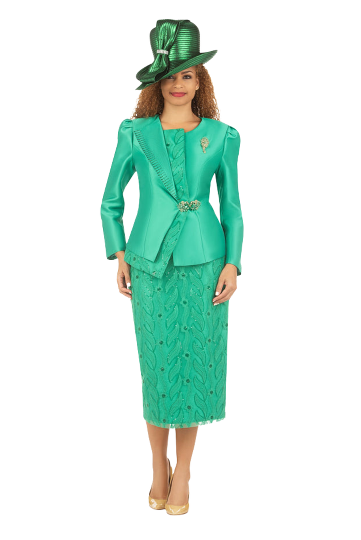 2pc Silky Twill Jkt + Sequined Lace Skirt Suit - P
