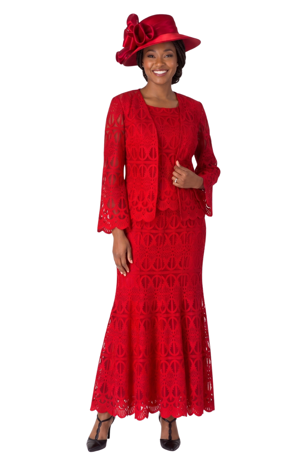 3pc Lux Lace Skirt Suit w/ Scallop Hems-Plus Size
