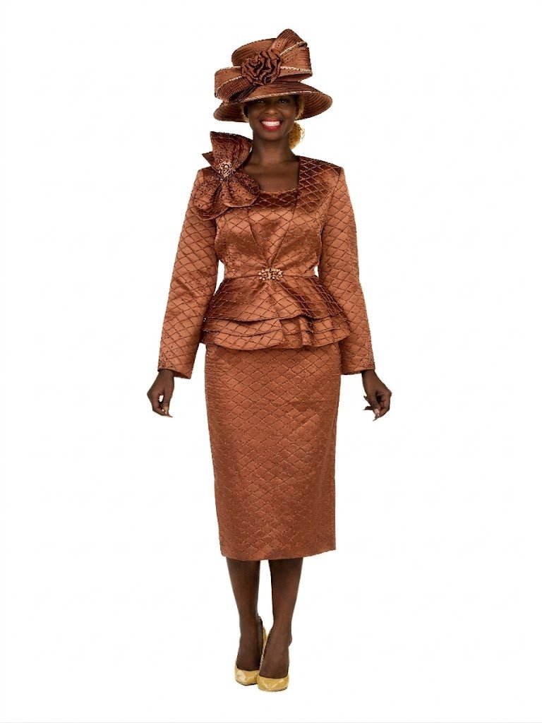 3pc Quilted Peplum Skirt Suit with Brooch - Plus - Especially Yours