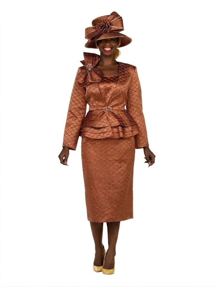 3pc Quilted Peplum Skirt Suit with Brooch - Plus - Especially Yours