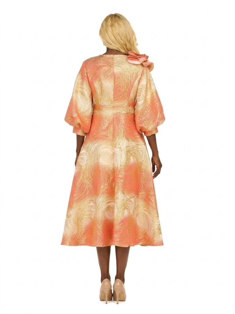 Hi - Lo A - Line Brocade Dress w/ Shoulder Flower - Especially Yours