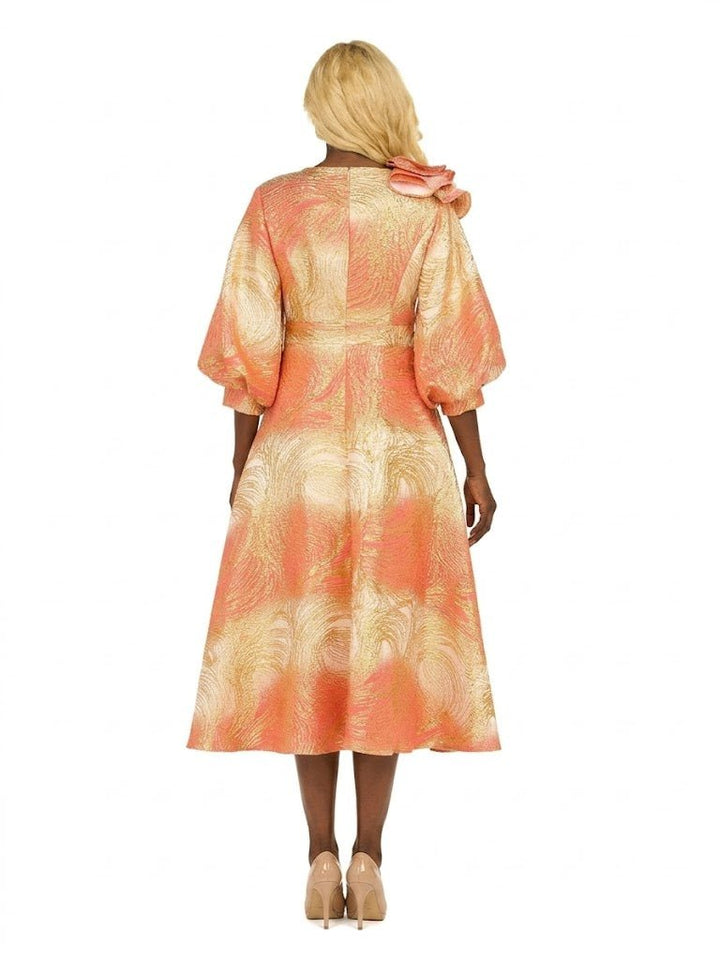 Hi - Lo A - Line Brocade Dress w/ Shoulder Flower - Especially Yours