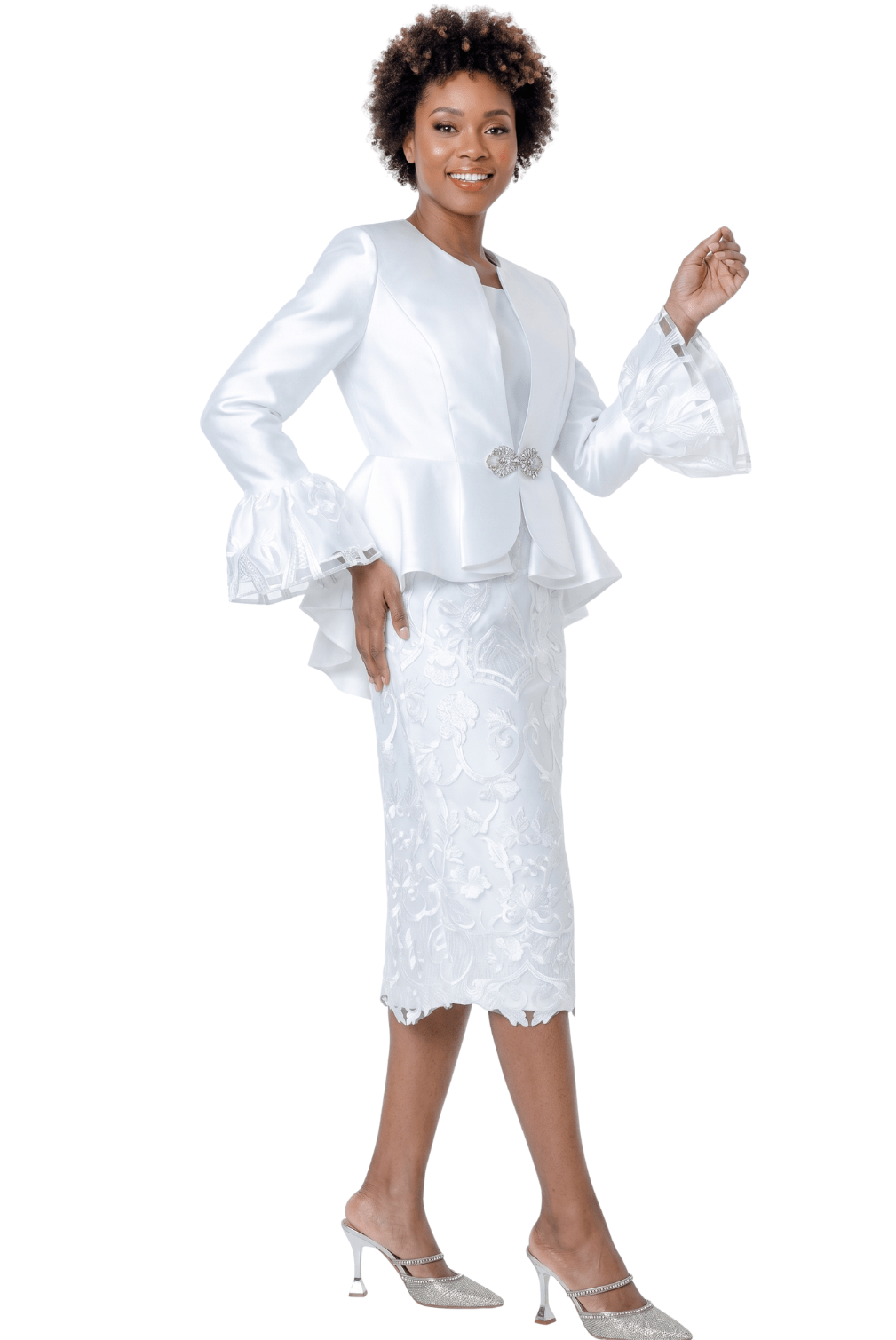 Embroidered Peplum Church Skirt Suit by Terramina - Especially Yours