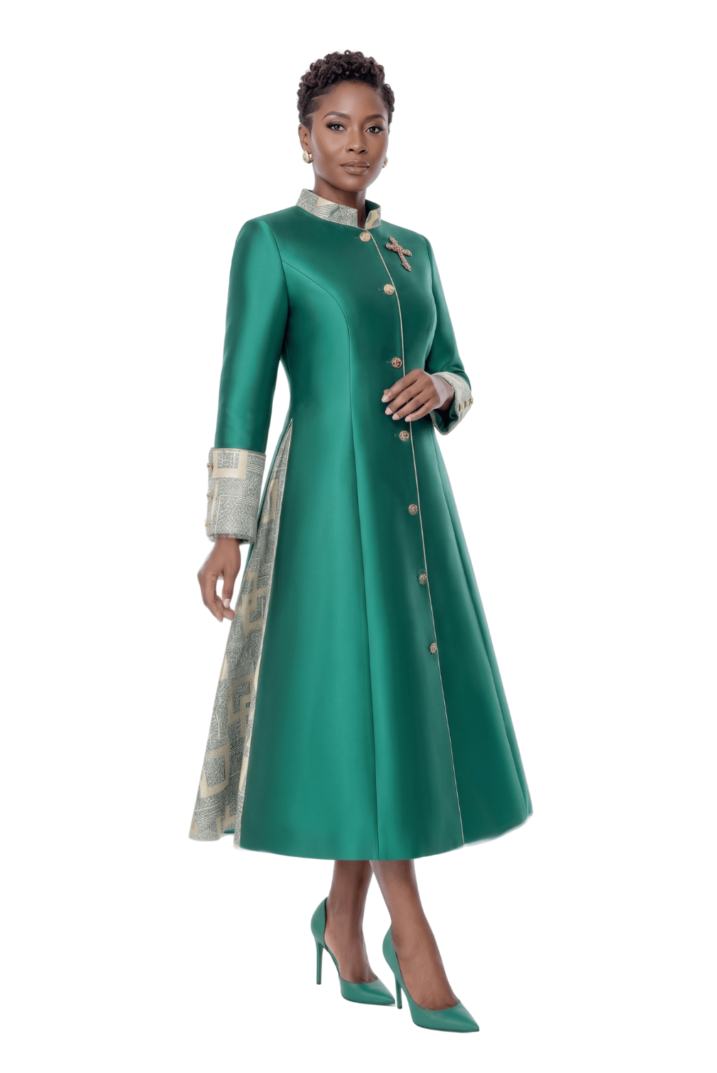 Metallic Trim Clergy Style Midi Dress by Terramina - Especially Yours