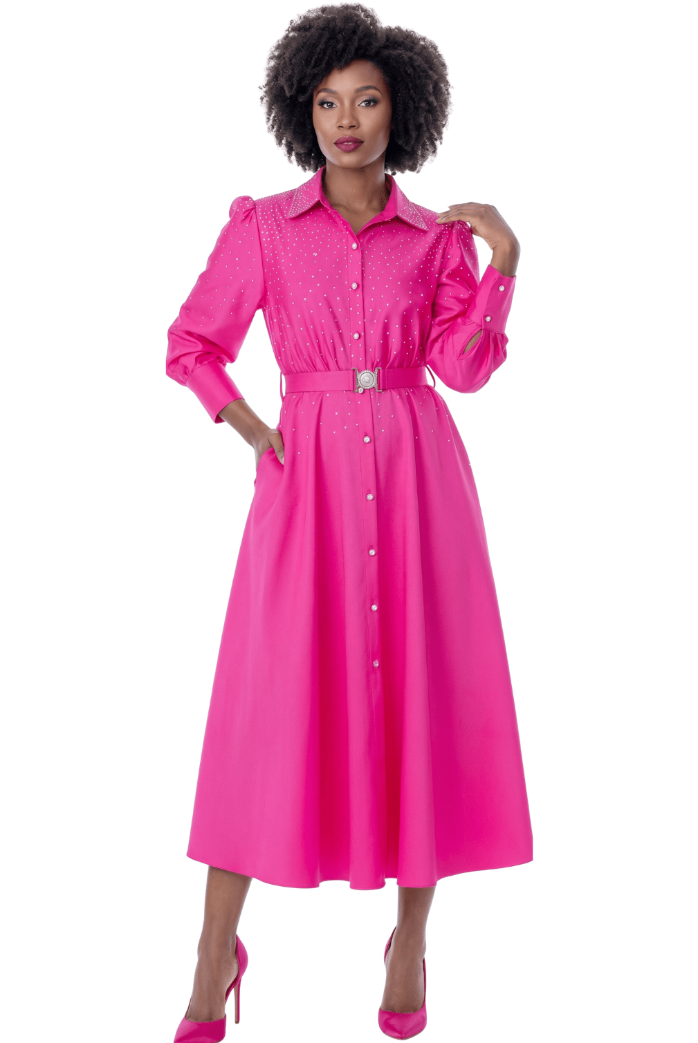 Rhinestone Button Front Maxi Dress by Terramina - Especially Yours