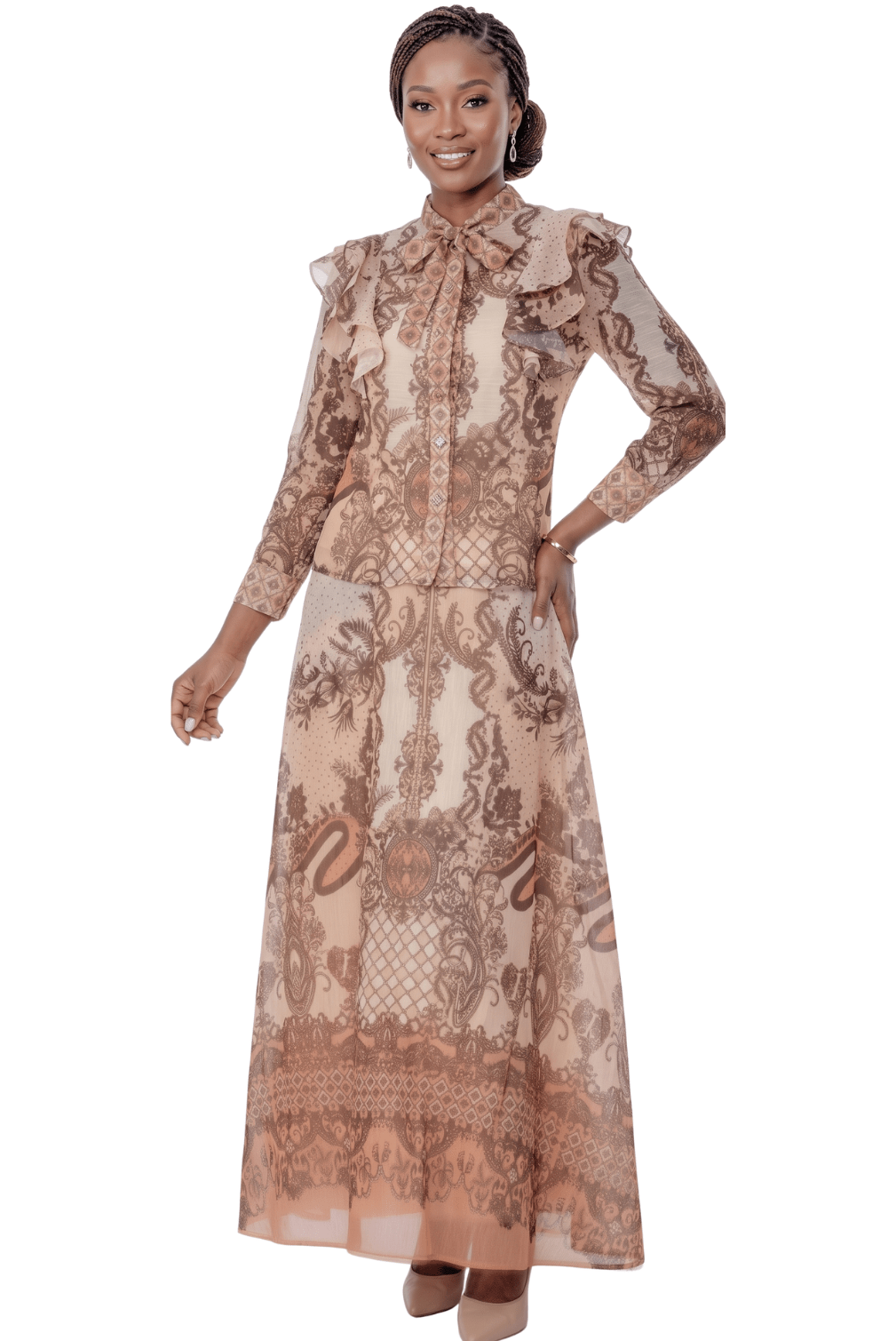 Printed Bow Neck Maxi Dress by Terramina - Especially Yours