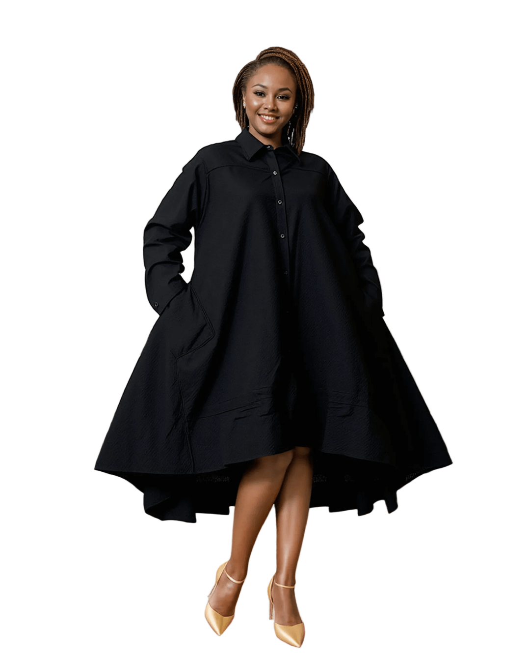 Victoria Button Down Solid Shirt Dress in High Low Style - Especially Yours