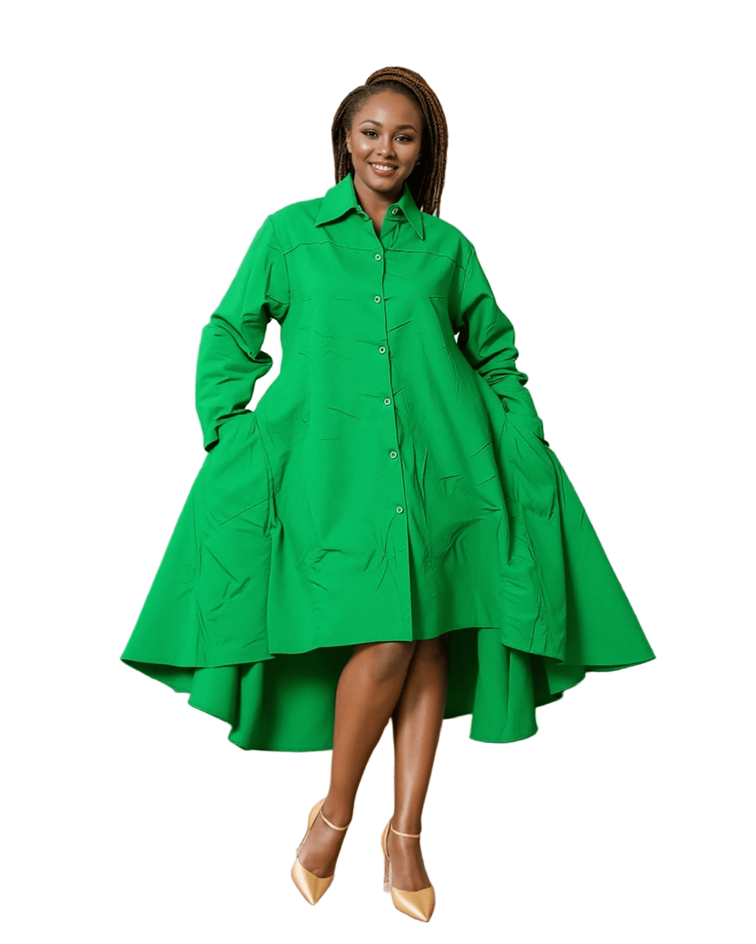Victoria Button Down Solid Shirt Dress in High Low Style - Especially Yours