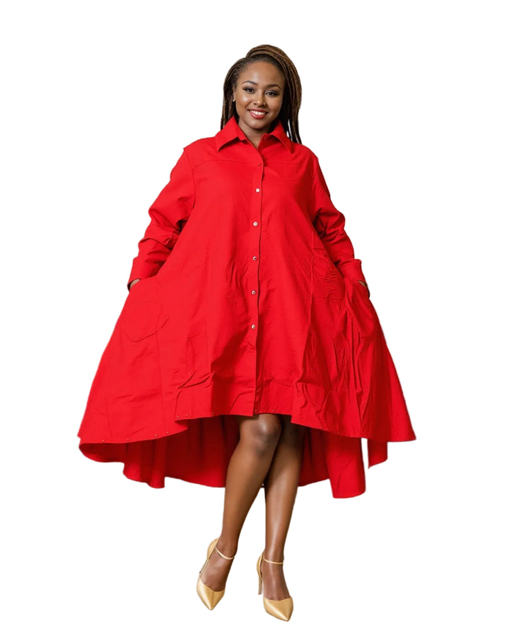 Victoria Button Down Solid Shirt Dress in High Low Style - Especially Yours