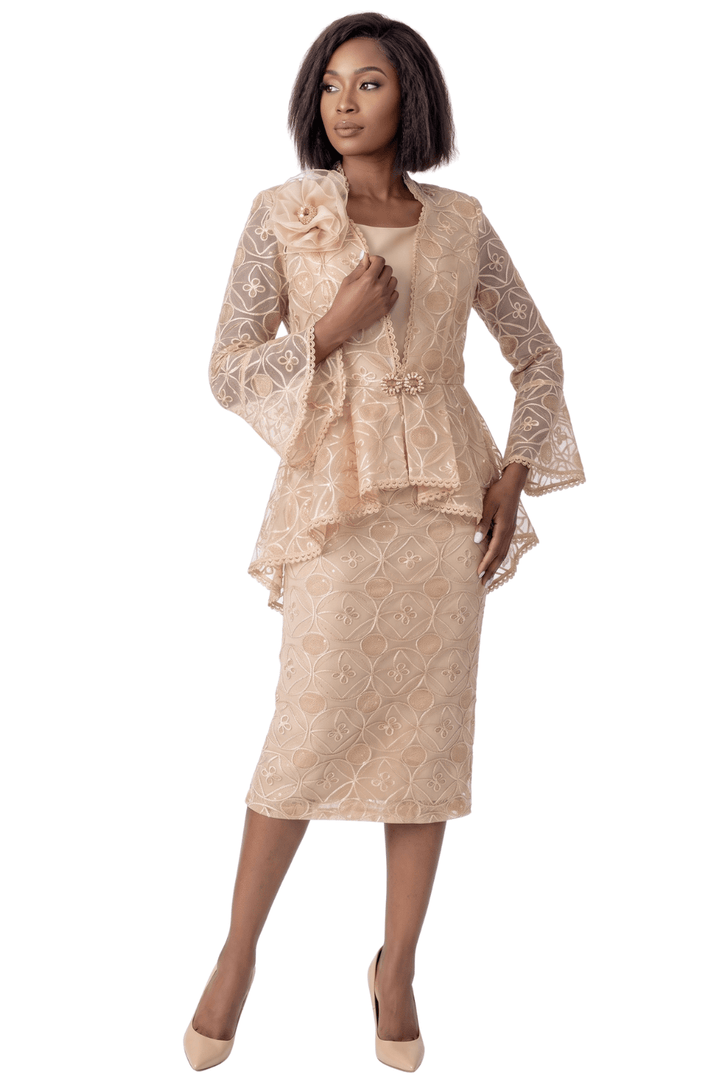 Embroidered Lace Peplum Skirt Suit by Terramina - Especially Yours