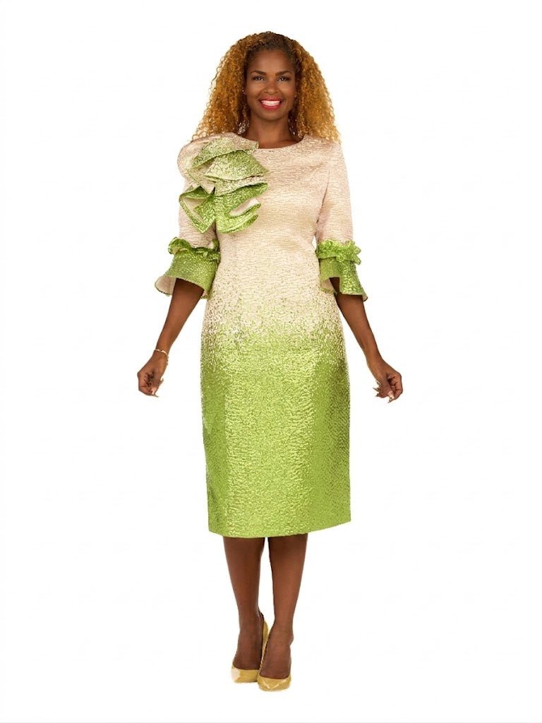 Metallic Brocade Ruffle - Shoulder Sheath Dress - Especially Yours